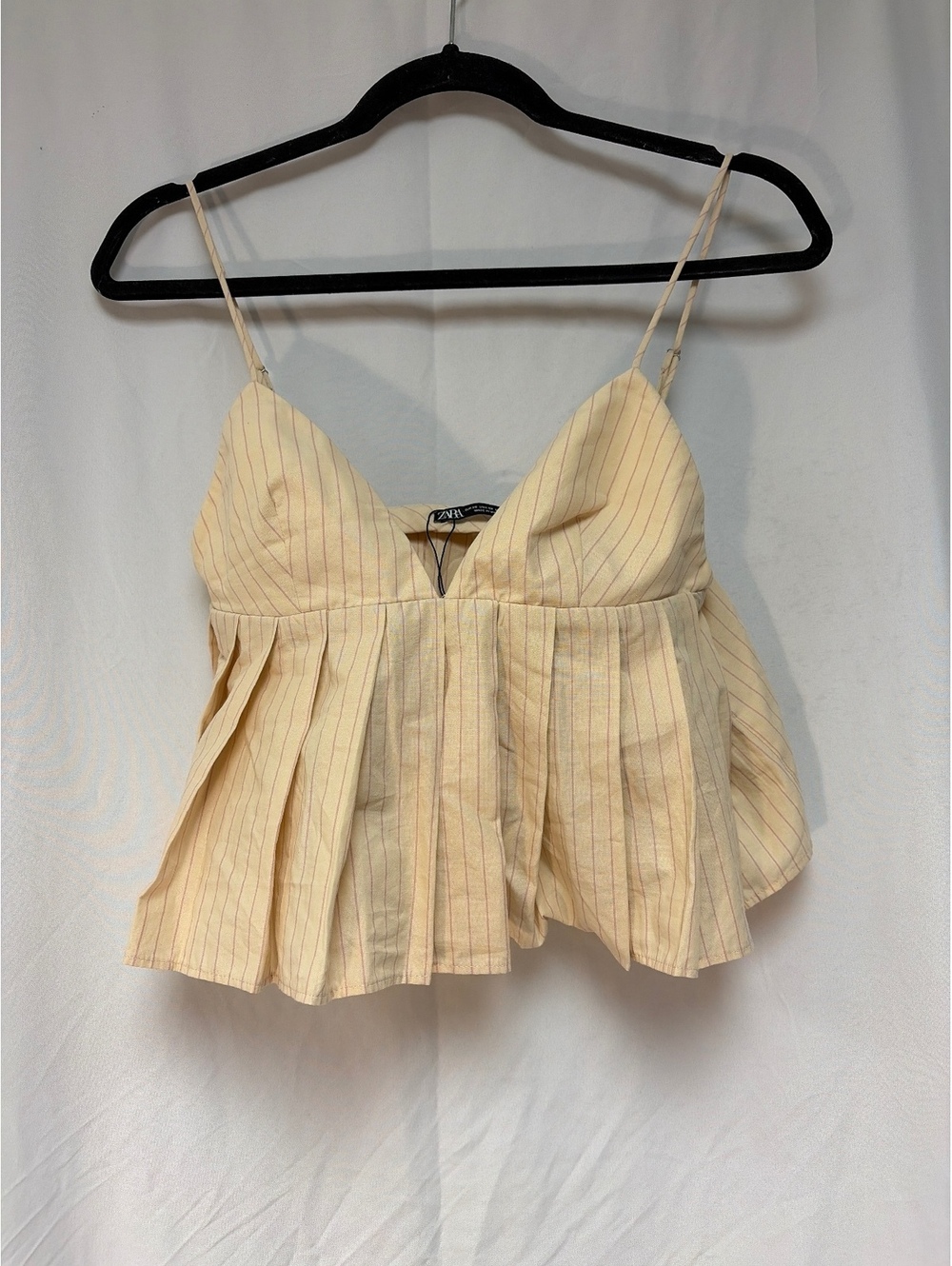 Zara Women's Striped Spaghetti Strap Pleated Crop Top, Size XS